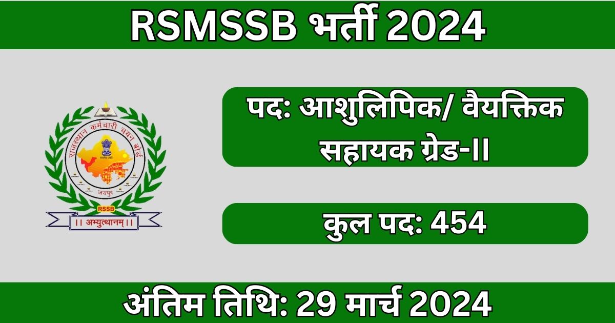 RSMSSB Stenographer PA Recruitment 2024: 454 पदों के लिए भर्ती